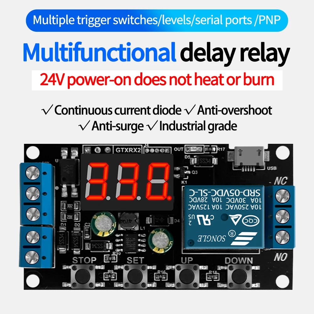 DC 5-30V Micro USB Time Delay Relay LED Display Automation Cycle Delay Timer Control Off Switch Delay Time Relay 5V 12V 24V
DC 5-30V Micro USB Time Delay Relay LED Display Automation Cycle Delay Timer Control Off Switch Delay Time Relay 5V 12V 24V