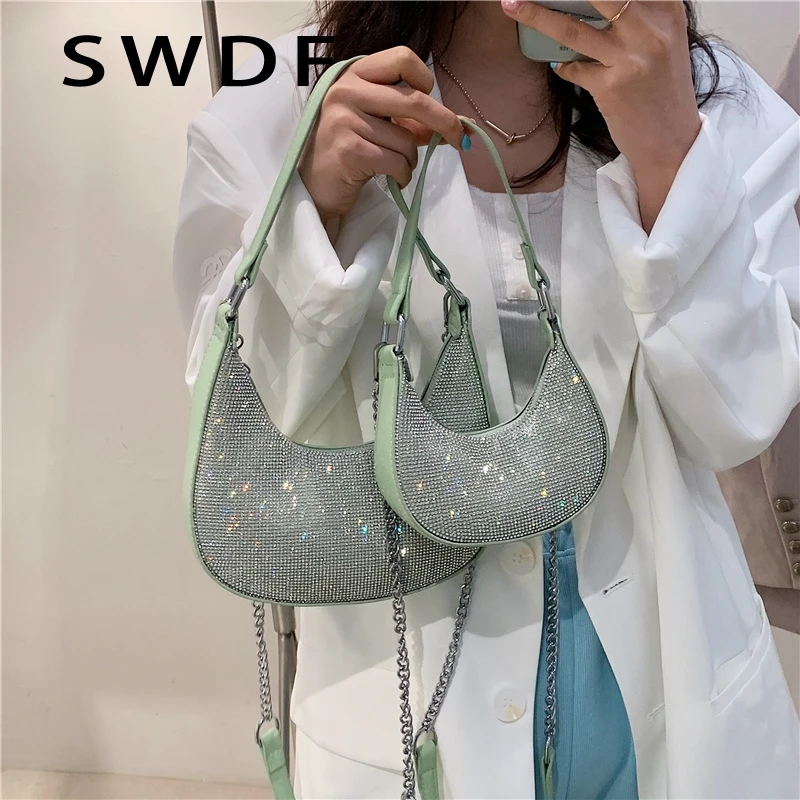 Super small Design Shoulder Bags for Women Blingbling Rhinestone Underarm Bag Female Luxury Chain Halfmoon Shiny Handbag Clutch
Super small Design Shoulder Bags for Women Blingbling Rhinestone Underarm Bag Female Luxury Chain Halfmoon Shiny Handbag Clutch