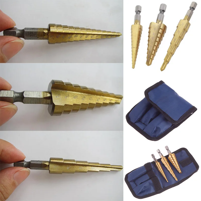 3Pcs/Set Titanium Coated Wood Metal Hex Hole Cutter Core Drilling 6/9/13 Steps Drills HSS Straight Groove Step Drills Bit Set
3Pcs/Set Titanium Coated Wood Metal Hex Hole Cutter Core Drilling 6/9/13 Steps Drills HSS Straight Groove Step Drills Bit Set