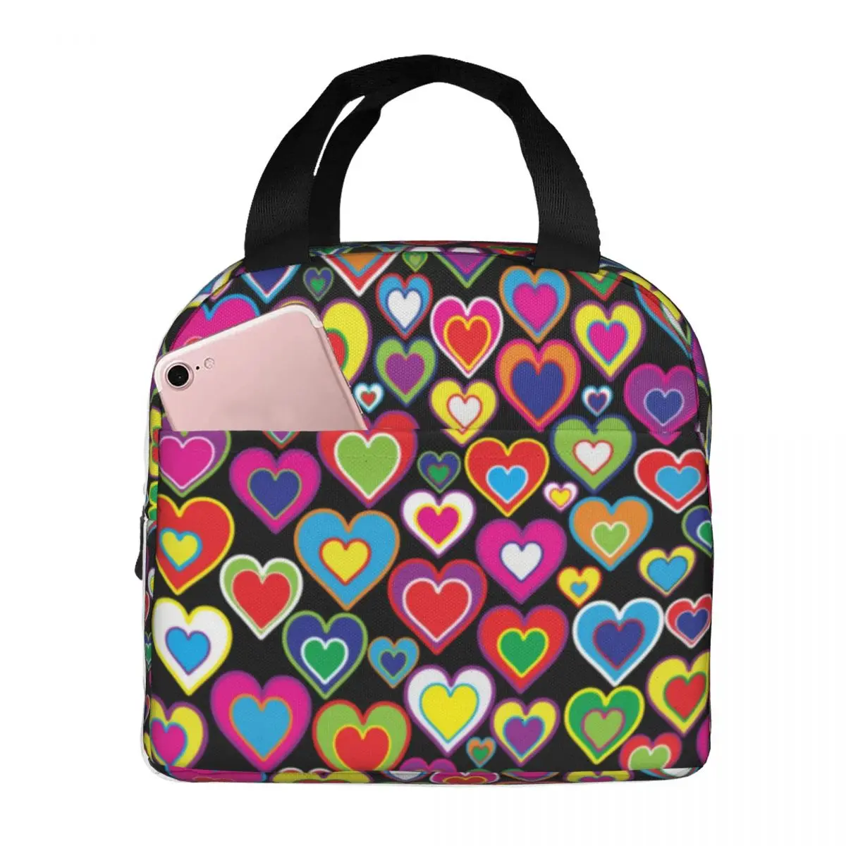 Rainbow Of Hearts Lunch Bag with Handle Fun Vibrant Art Print Office Cooler Bag Zipper Food Cute Thermal Bag
Rainbow Of Hearts Lunch Bag with Handle Fun Vibrant Art Print Office Cooler Bag Zipper Food Cute Thermal Bag
