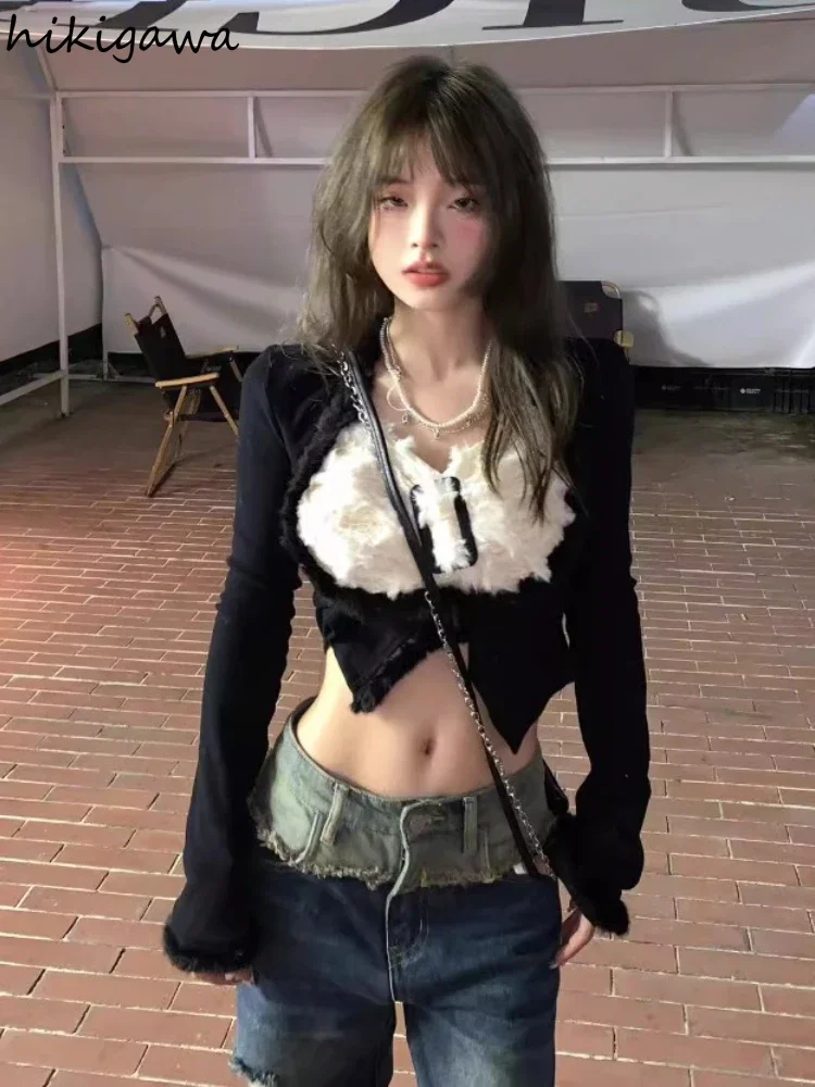 Корейские топы Y2k укороченный кардиган женская одежда Sueter Mujer лоскутная туника с