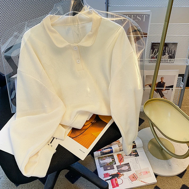 Long Sleeve Polo Collar Apricot Sweatshirt Female Autumn Thin Simple Casual Crop Top Korean Hoodies Women Pullovers M-XL
Long Sleeve Polo Collar Apricot Sweatshirt Female Autumn Thin Simple Casual Crop Top Korean Hoodies Women Pullovers M-XL