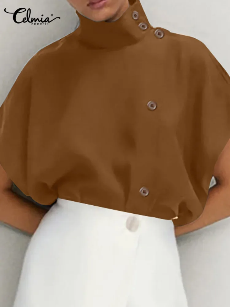 2022 Casual Solid Bat Short Sleeve Tops Celmia Fashion Women Blouse Elegant High Collar Button Shirt Office Lady All-match Tops
2022 Casual Solid Bat Short Sleeve Tops Celmia Fashion Women Blouse Elegant High Collar Button Shirt Office Lady All-match Tops