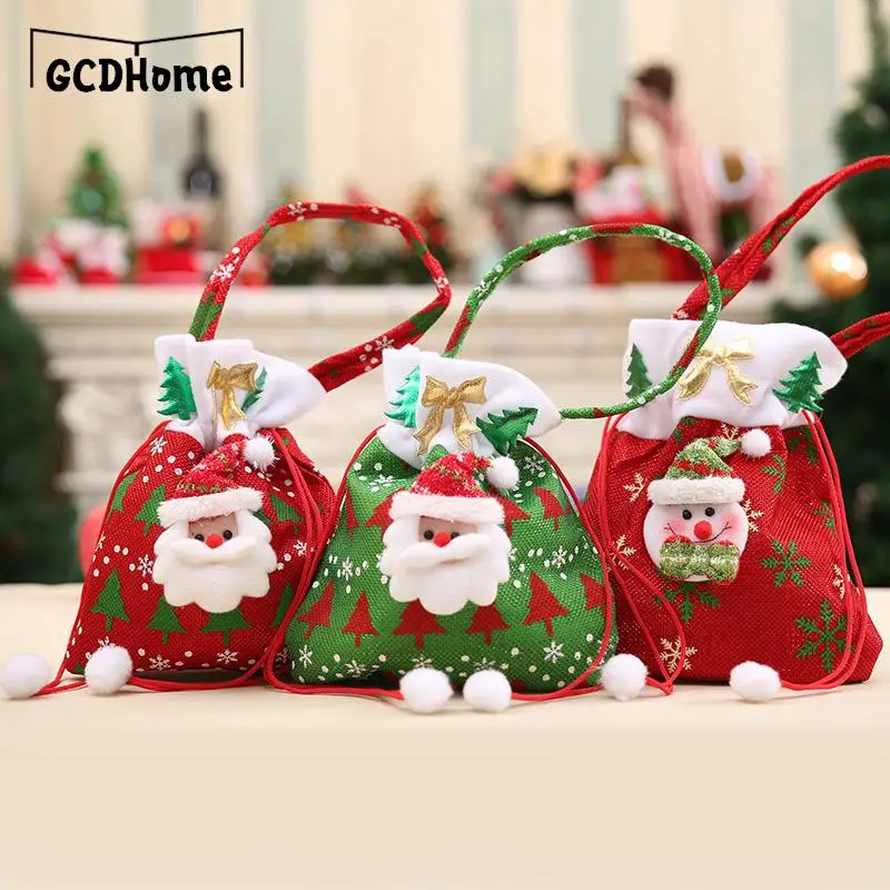 

Рождественский Подарочный пакет с Санта-Клаусом, симпатичная Рождественская сумка-тоут, сетчатая Боковая Сумка на шнурке, карманный подаро...