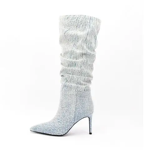 Spring New Light Blue Pleated Slip On Tube Knee High Boots Women Fashion Casual Pointed Toe Thin High Heels Leisure Boots Shoes
Spring New Light Blue Pleated Slip On Tube Knee High Boots Women Fashion Casual Pointed Toe Thin High Heels Leisure Boots Shoes
