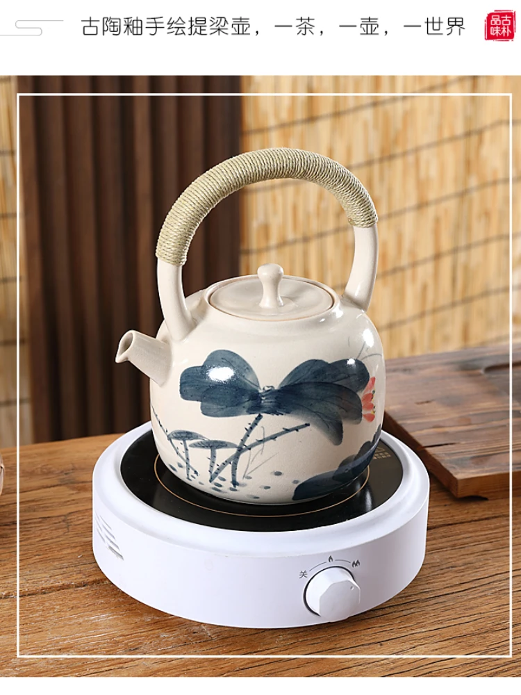 

Чайник ручной работы с петлей, керамический чайник ручной росписи, чайник для заваривания чая, чайник с открытым огнем, электрическая керамическая плита, чайник с архизованным покрытием