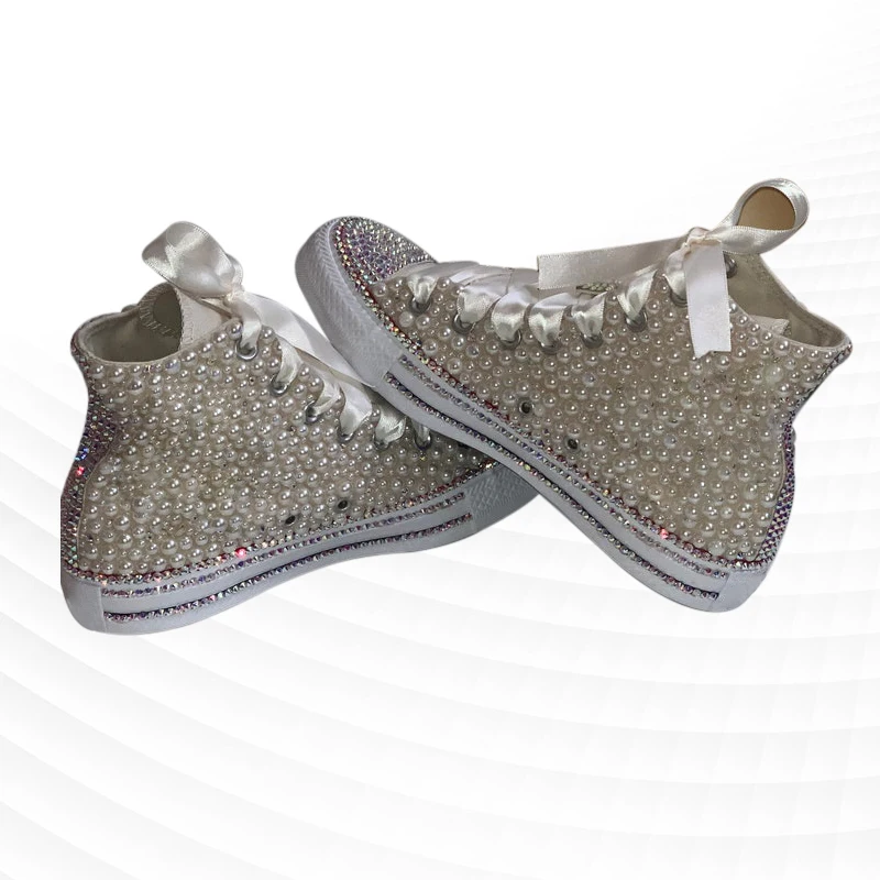 Handmade pearl rhinestone high-top canvas shoes niche luxury design custom casual wedding shoes large size 35-46
Handmade pearl rhinestone high-top canvas shoes niche luxury design custom casual wedding shoes large size 35-46
