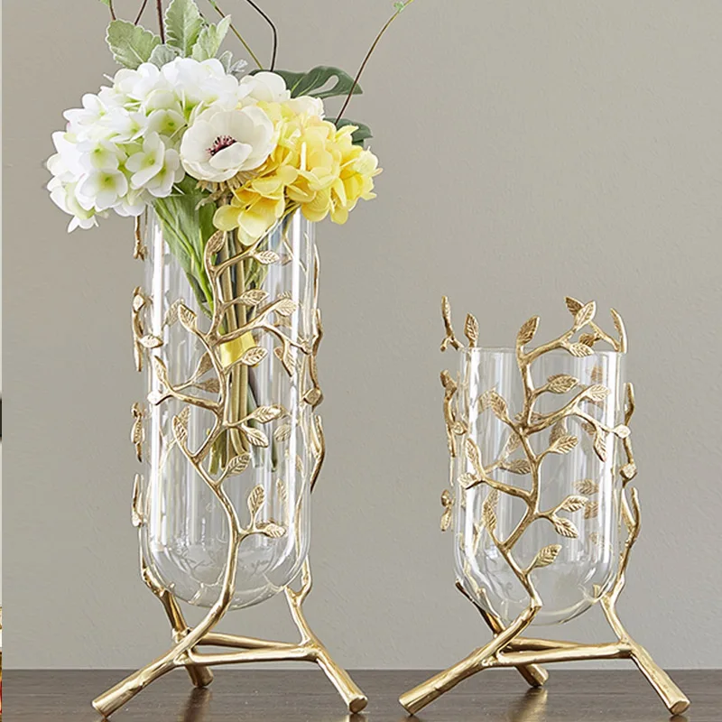 

Металлическая стеклянная ваза в европейском стиле, ваза, аксессуары для дома, американская модель, роскошное Современное украшение для гостиной