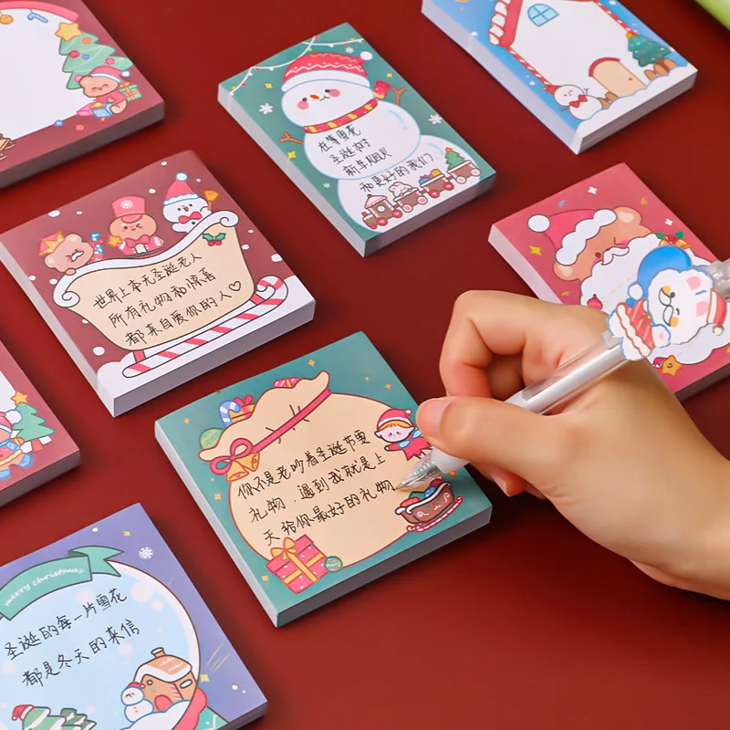 

Student Cartoon Cute Christmas Memo Pad Kawaii Santa Snowman Leave Message Label N Times Post School Office Notepad Gifts