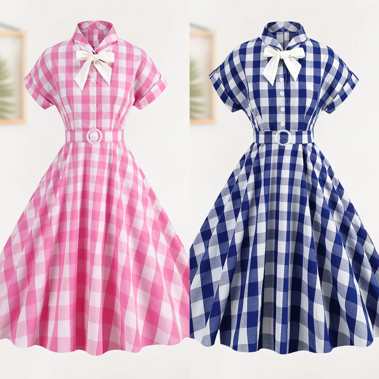 Women Button Plaid Dress Elegant Ruched Midi Dress Casual Large Hem Pullover Summer Vintage Dress
Women Button Plaid Dress Elegant Ruched Midi Dress Casual Large Hem Pullover Summer Vintage Dress