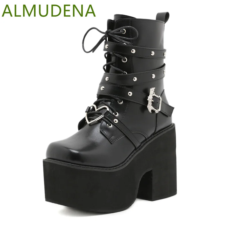 Women Solid Side Zip Boots Lace Up Narrow Band Metal Buckle Decor Thick Soles Square Heels Shoes Leisure Punk Rock Style Shoes
Women Solid Side Zip Boots Lace Up Narrow Band Metal Buckle Decor Thick Soles Square Heels Shoes Leisure Punk Rock Style Shoes