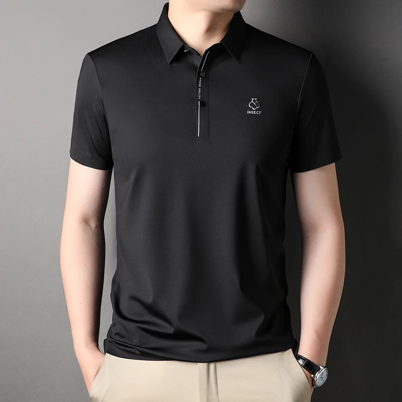 

Роскошная летняя бесшовная Классическая крутая рубашка-поло с отложным воротником, деловая Повседневная модная дизайнерская футболка с коротким рукавом и принтом в Корейском стиле