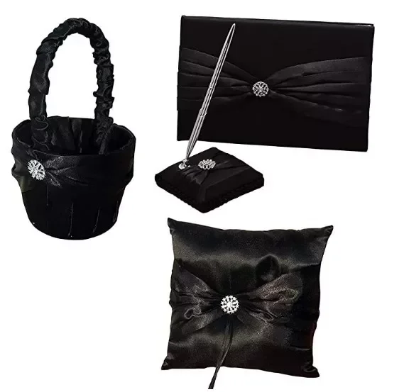 4pcs Wedding Signature Guest Book Pen Holder Sets Basket and Ring Pillow Lace Bow Vintage Party Guestbook Bride & Groom Blac
4pcs Wedding Signature Guest Book Pen Holder Sets Basket and Ring Pillow Lace Bow Vintage Party Guestbook Bride & Groom Blac