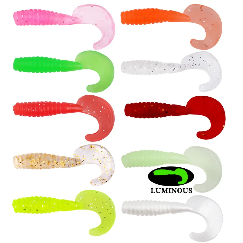 

10pcs Lures Fishing Kit- Soft Plastic Grub Tail Worm Lure Bait Tubes Baits for Bass Trout Saltwater Freshwater Fishing