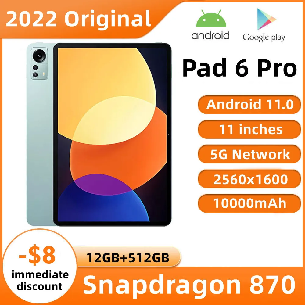 Global Firmware Pad 6 Pro Tablet 11 Inch 12GB RAM 512GB ROM Snapdragon 870 WQHD+Display 5G Tablet Stereo 10000mAh Tablets Pad 6
Global Firmware Pad 6 Pro Tablet 11 Inch 12GB RAM 512GB ROM Snapdragon 870 WQHD+Display 5G Tablet Stereo 10000mAh Tablets Pad 6