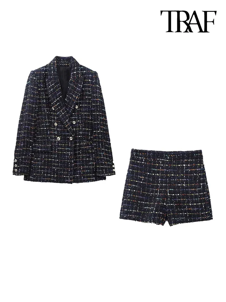 TRAF Women Fashion Tweed Double Breasted Blazer Coat And High Waist Side Zipper Shorts Female Two Piece Sets Mujer
TRAF Women Fashion Tweed Double Breasted Blazer Coat And High Waist Side Zipper Shorts Female Two Piece Sets Mujer