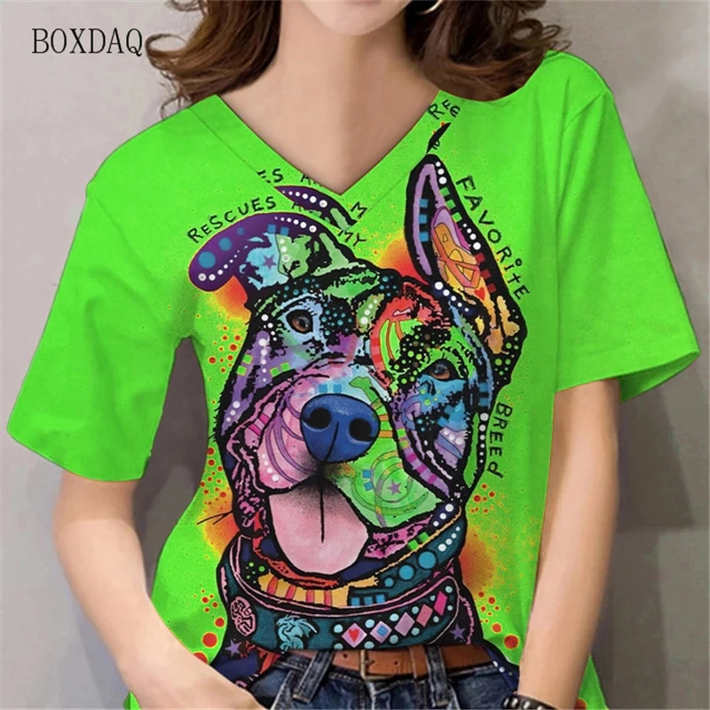 New Women Dog Graphic T-shirts Short Sleeve Street Style 3D Animal Print Ladies T Shirt Femlae V-Neck Funny 3d Tops Tees
New Women Dog Graphic T-shirts Short Sleeve Street Style 3D Animal Print Ladies T Shirt Femlae V-Neck Funny 3d Tops Tees