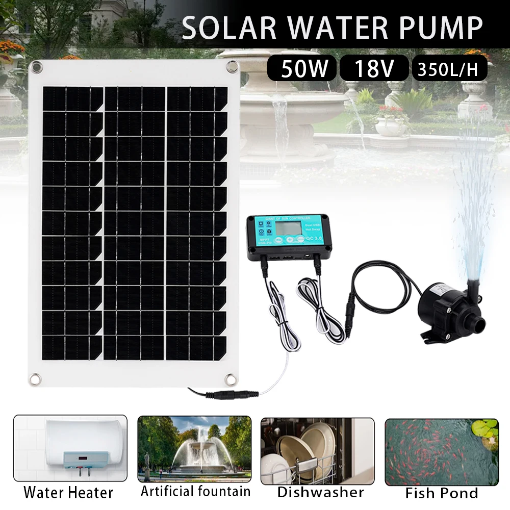 DC12V 350L/H Solar Panels Fountain Water Pump Solar Panel Powered 10A Contrrol Camping Travel Solar Panel Water Pool Kit
DC12V 350L/H Solar Panels Fountain Water Pump Solar Panel Powered 10A Contrrol Camping Travel Solar Panel Water Pool Kit