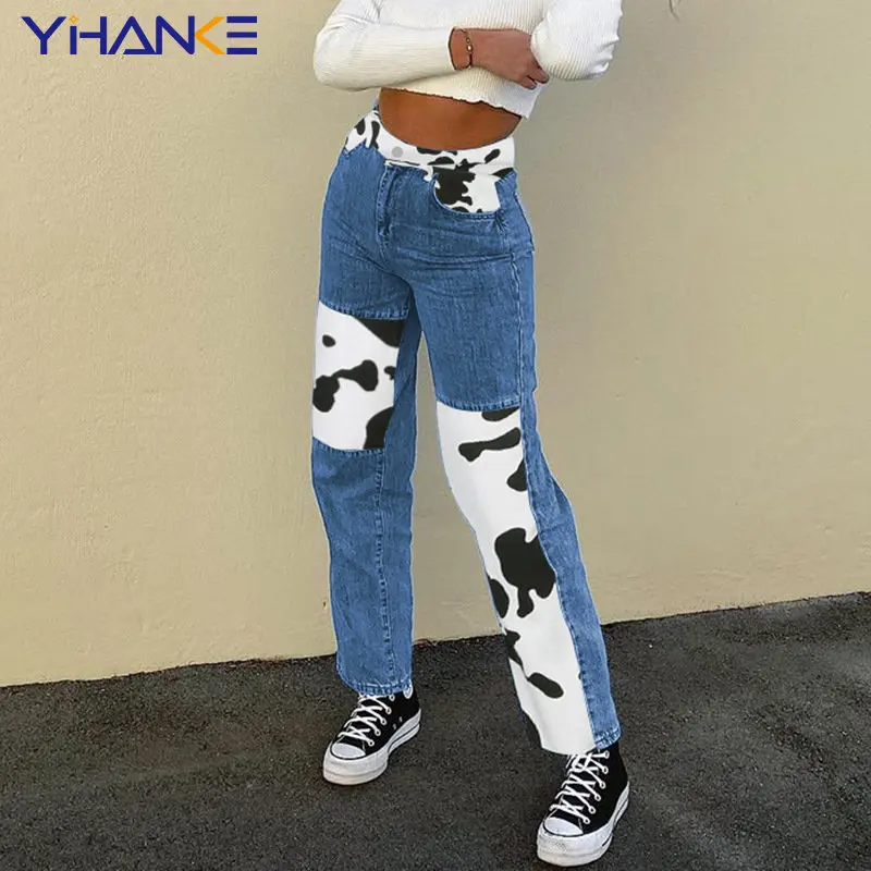 Autumn Patchwork Cow Print Jeans Women Casual High Waisted Pants Straight Harajuku Black Long Trousers Ladies Streetwear Y2k
Autumn Patchwork Cow Print Jeans Women Casual High Waisted Pants Straight Harajuku Black Long Trousers Ladies Streetwear Y2k