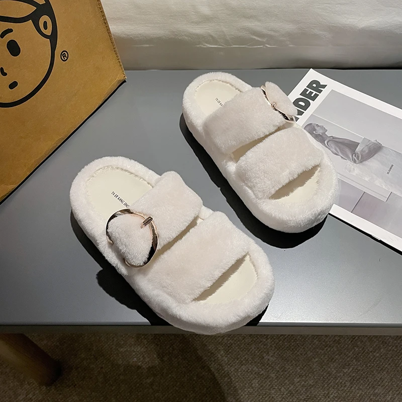Autumn And Winter New Thick Sole Fluffy Slippers Women's Fashion Outside Wear Belt Buckle Open Toe One Word Cotton Slippers
Autumn And Winter New Thick Sole Fluffy Slippers Women's Fashion Outside Wear Belt Buckle Open Toe One Word Cotton Slippers