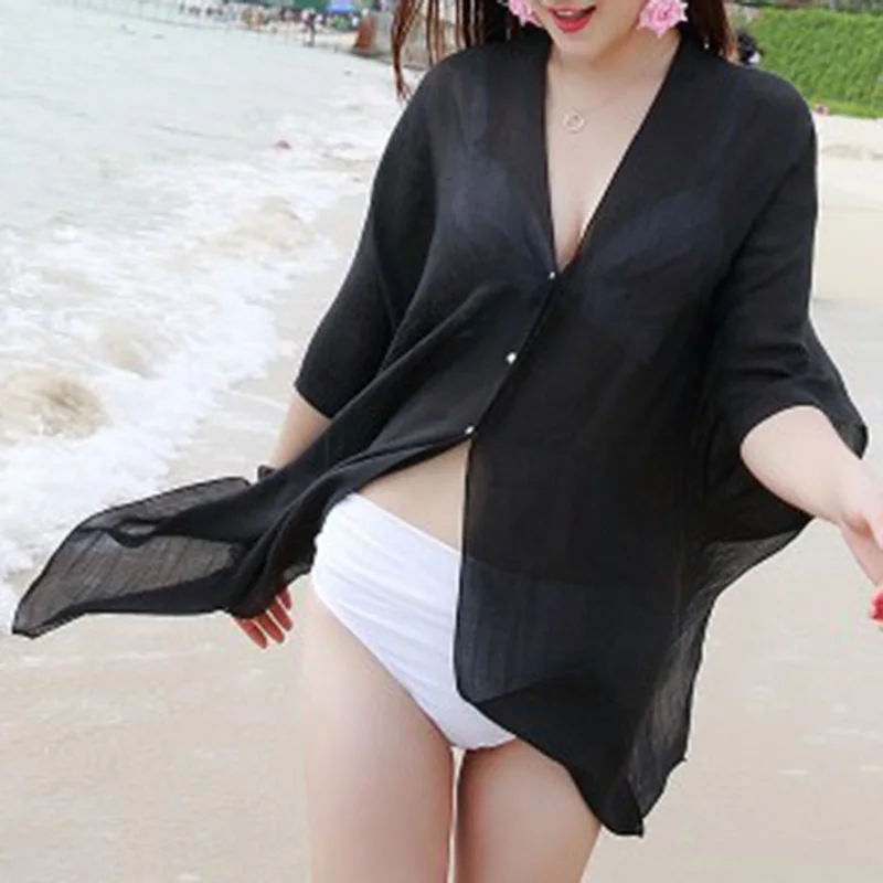 Summer Sexy Women Solid Color V-neck Cover Up Kaftan Chiffon Swim Wear Beach Bikinis Sundress Beach Dress De Plage Beachwear
Summer Sexy Women Solid Color V-neck Cover Up Kaftan Chiffon Swim Wear Beach Bikinis Sundress Beach Dress De Plage Beachwear