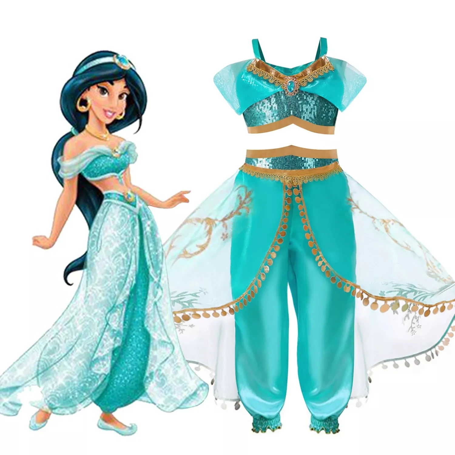 2022 New Disney Kids Cosplay Costumes Halloween Party Aladdin Jasmine Rapunzel Sequin Tops Culottes 2 Piece Girl Evening Dresses
2022 New Disney Kids Cosplay Costumes Halloween Party Aladdin Jasmine Rapunzel Sequin Tops Culottes 2 Piece Girl Evening Dresses