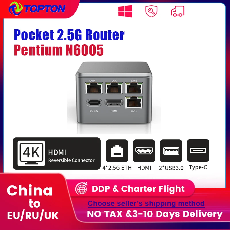 Карманный маршрутизатор Topton 2,5G Pentium N6005 Celeron N5105 4x Intel i226-V брандмауэр Box Mini PC NVMe HDMI2.0 Type-C Proxmox OPNsense
Карманный маршрутизатор Topton 2,5G Pentium N6005 Celeron N5105 4x Intel i226-V брандмауэр Box Mini PC NVMe HDMI2.0 Type-C Proxmox OPNsense