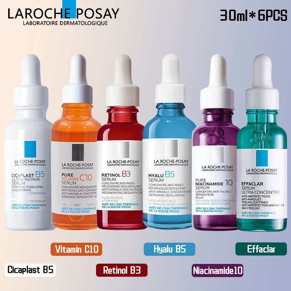 

6PCS 30ML La Roche Posay Effaclar /CICAPLAST B5/ RETINOL B3/ PURE VITAMIN C10/ HYALU B5/ NIACINAMIDE 10 Serum Anti-Aging Acne