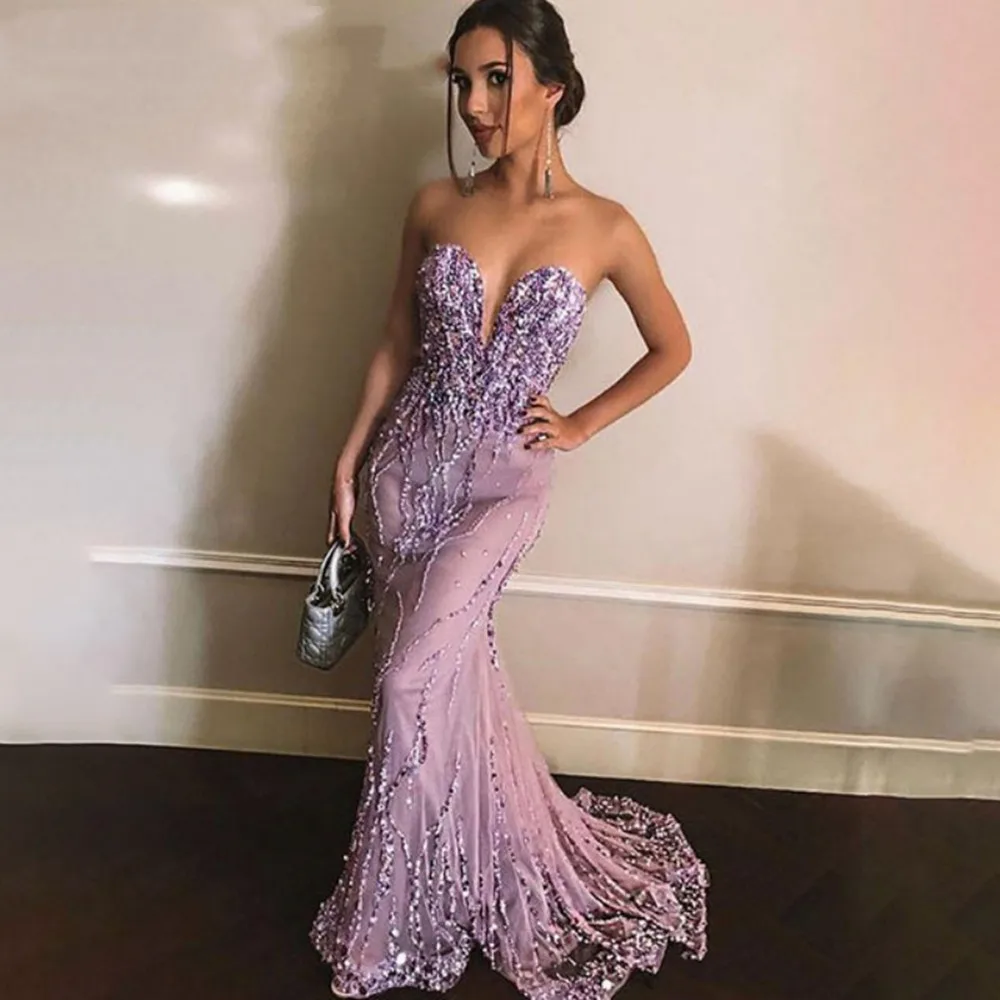 2022 Purple Beaded Sequins Prom Dresses Lace Sweetheart Sexy Mermaid Evening Dress Party Wear Luxury Robes De Soirée
2022 Purple Beaded Sequins Prom Dresses Lace Sweetheart Sexy Mermaid Evening Dress Party Wear Luxury Robes De Soirée