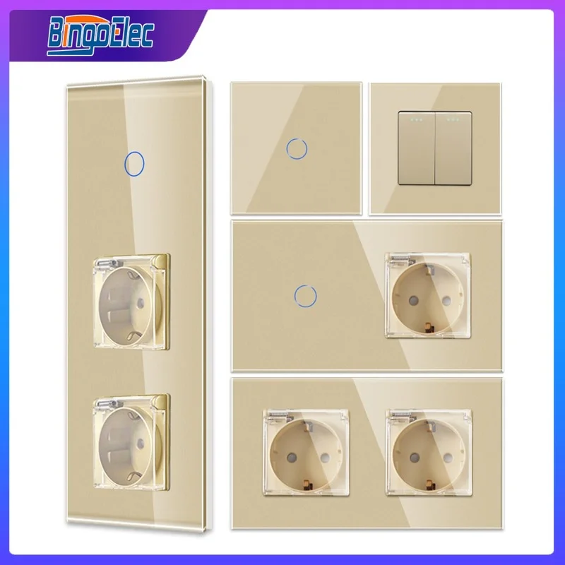 Bingoelec Electrical Socket Gold Light Touch Switch Waterproof Socket With Crystal Glass Panel for Home Improvement
Bingoelec Electrical Socket Gold Light Touch Switch Waterproof Socket With Crystal Glass Panel for Home Improvement