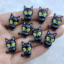 10Pcs New Cute Resin Halloween Black Cat Series Flat Back Fit Phone Deco Parts Embellishments For Hair Bows Accessories