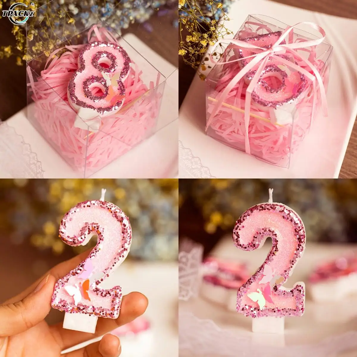 

Glitter Pink Butterfly Number Birthday Candles Cake Topper Birthday Wedding Digital Cakes Dessert Decor Birthday Decoration