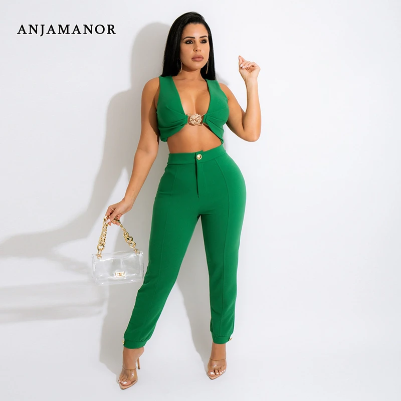 ANJAMANOR Fashion Sexy Two Piece Sets Womens Outfits Gold Button V Neck Crop Top and Pants Matching Sets Spring 2022 D57-DG34
ANJAMANOR Fashion Sexy Two Piece Sets Womens Outfits Gold Button V Neck Crop Top and Pants Matching Sets Spring 2022 D57-DG34