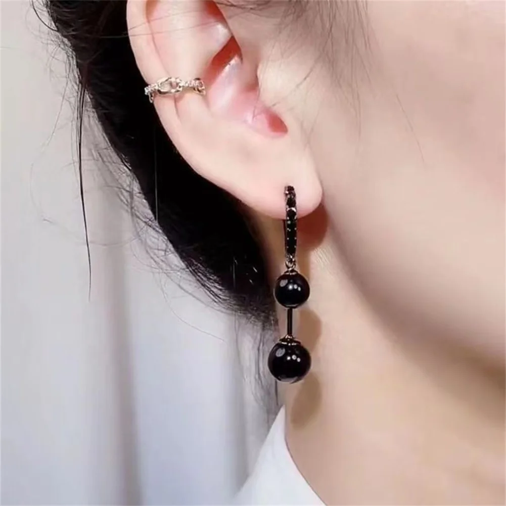 

Korea Fashion Black Pearl Ball Drop Earrings For Women Crystal Dangle Earring Statement Goth Punk Party Jewelry Pendientes Mujer