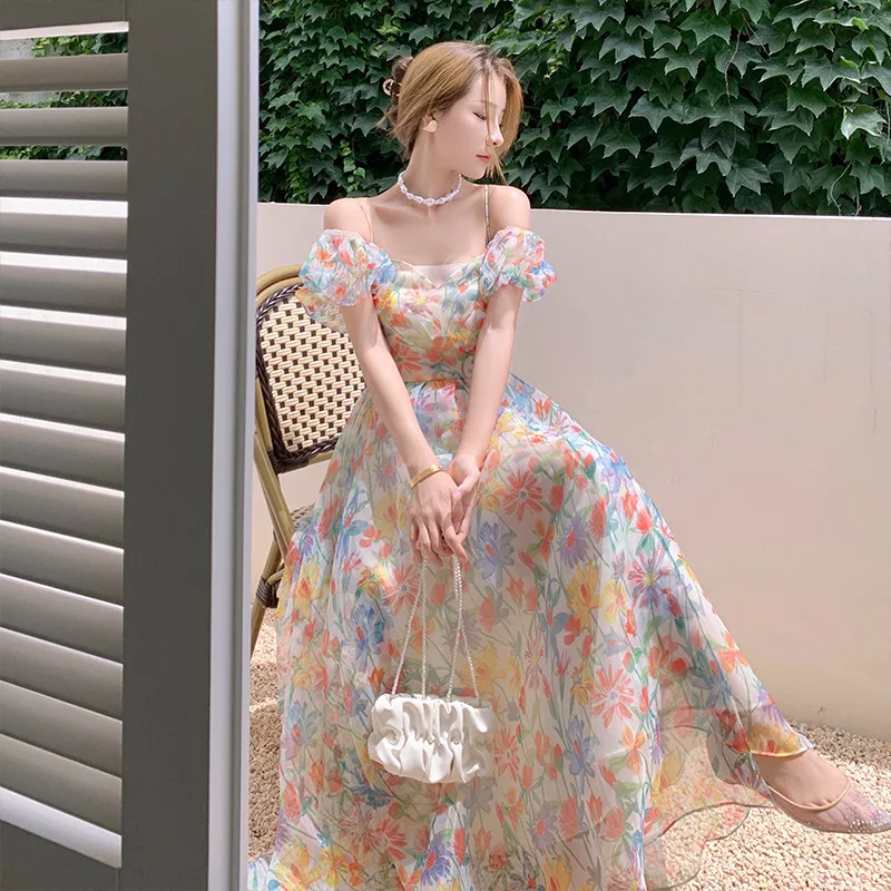 2022 Summer French Vintage Floral Dress One-shoulder Puff Sleeve Sexy Backless Slip Dresse Elegant Temperament Women's Clothing
2022 Summer French Vintage Floral Dress One-shoulder Puff Sleeve Sexy Backless Slip Dresse Elegant Temperament Women's Clothing