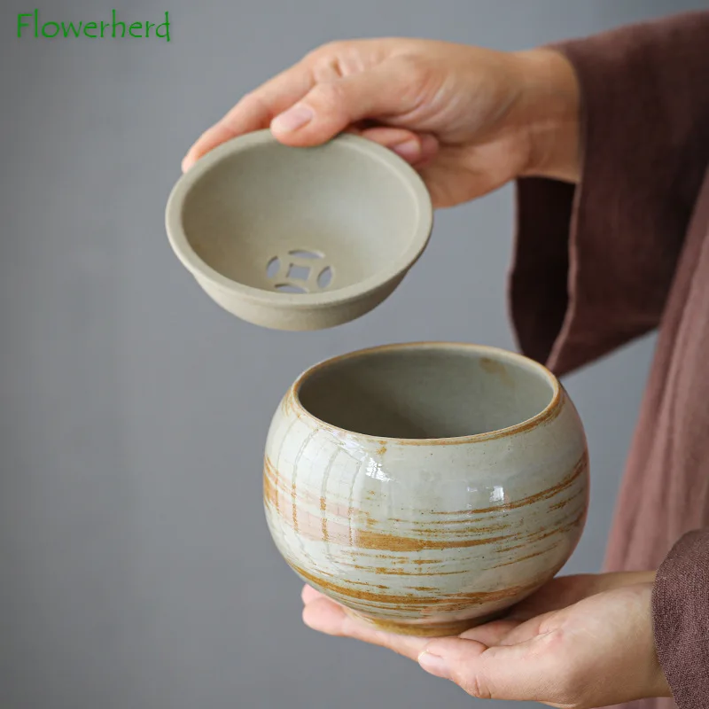 

Ведро для чая ручной работы из грубой керамики в японском стиле, чашка для мытья губ и чая, керамические аксессуары для чайной церемонии кун...