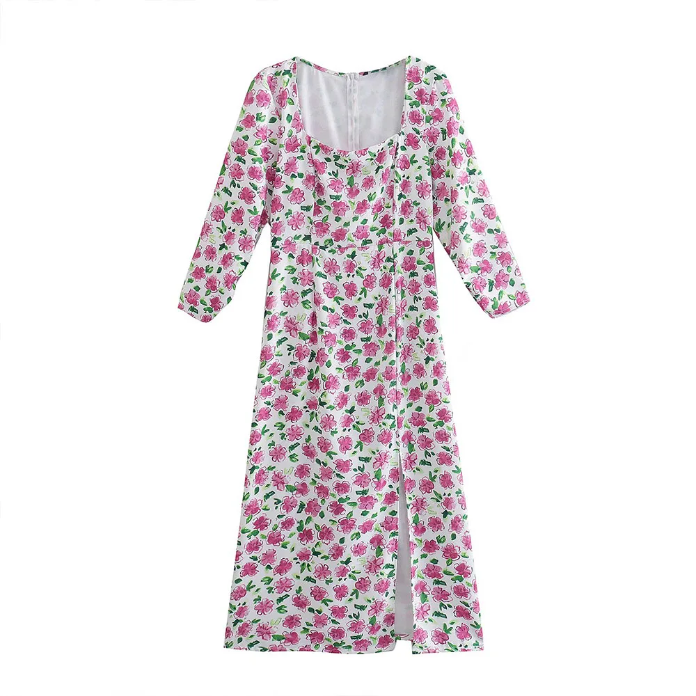Women's 2022 Spring New Fashion Flower Print Dress Square Neck Ninth Sleeve Front Split Back Zipper Midi Dress Women's Skirt
Women's 2022 Spring New Fashion Flower Print Dress Square Neck Ninth Sleeve Front Split Back Zipper Midi Dress Women's Skirt