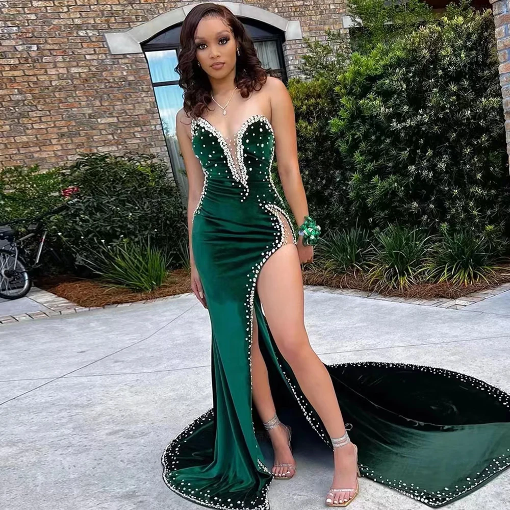 2022 Green Sexy Prom Dresses Strapless Crystals Sparkly High Split Plus Size Women Long Evening Party Gowns Custom Made
2022 Green Sexy Prom Dresses Strapless Crystals Sparkly High Split Plus Size Women Long Evening Party Gowns Custom Made