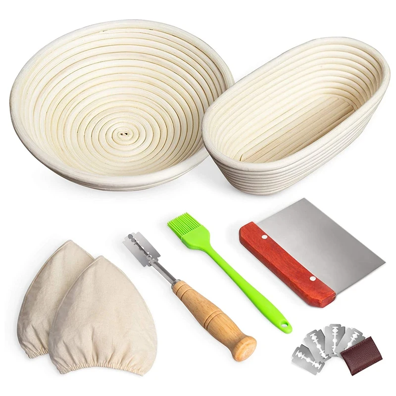 JHD-Bread Banneton Proofing Basket Set Of 2, 9 Inch Round & 10 Inch Oval Cane Sourdough Baskets With Accessories
JHD-Bread Banneton Proofing Basket Set Of 2, 9 Inch Round & 10 Inch Oval Cane Sourdough Baskets With Accessories