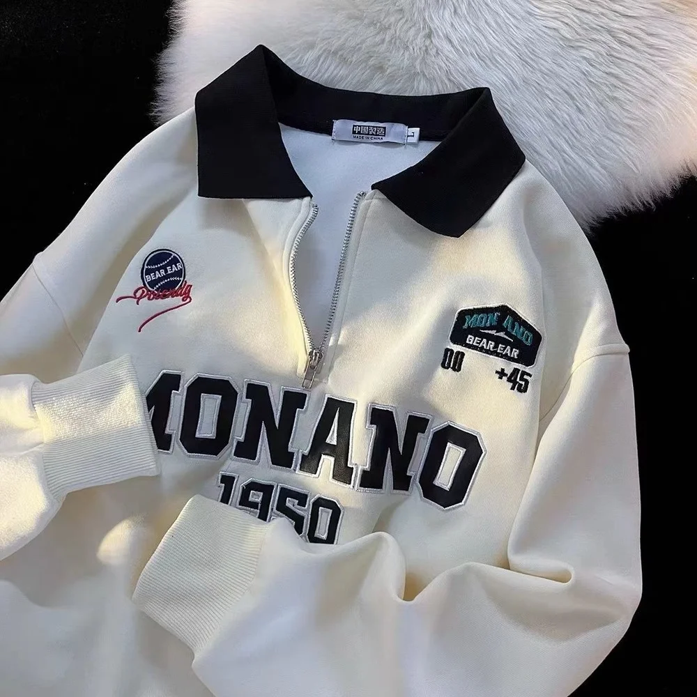 2022 American Retro Zip Up POLO Shirt Sweatshirt Embroidery Letter Hip Hop Streetwear Women Oversized Tops Korean Winter Clothes
2022 American Retro Zip Up POLO Shirt Sweatshirt Embroidery Letter Hip Hop Streetwear Women Oversized Tops Korean Winter Clothes