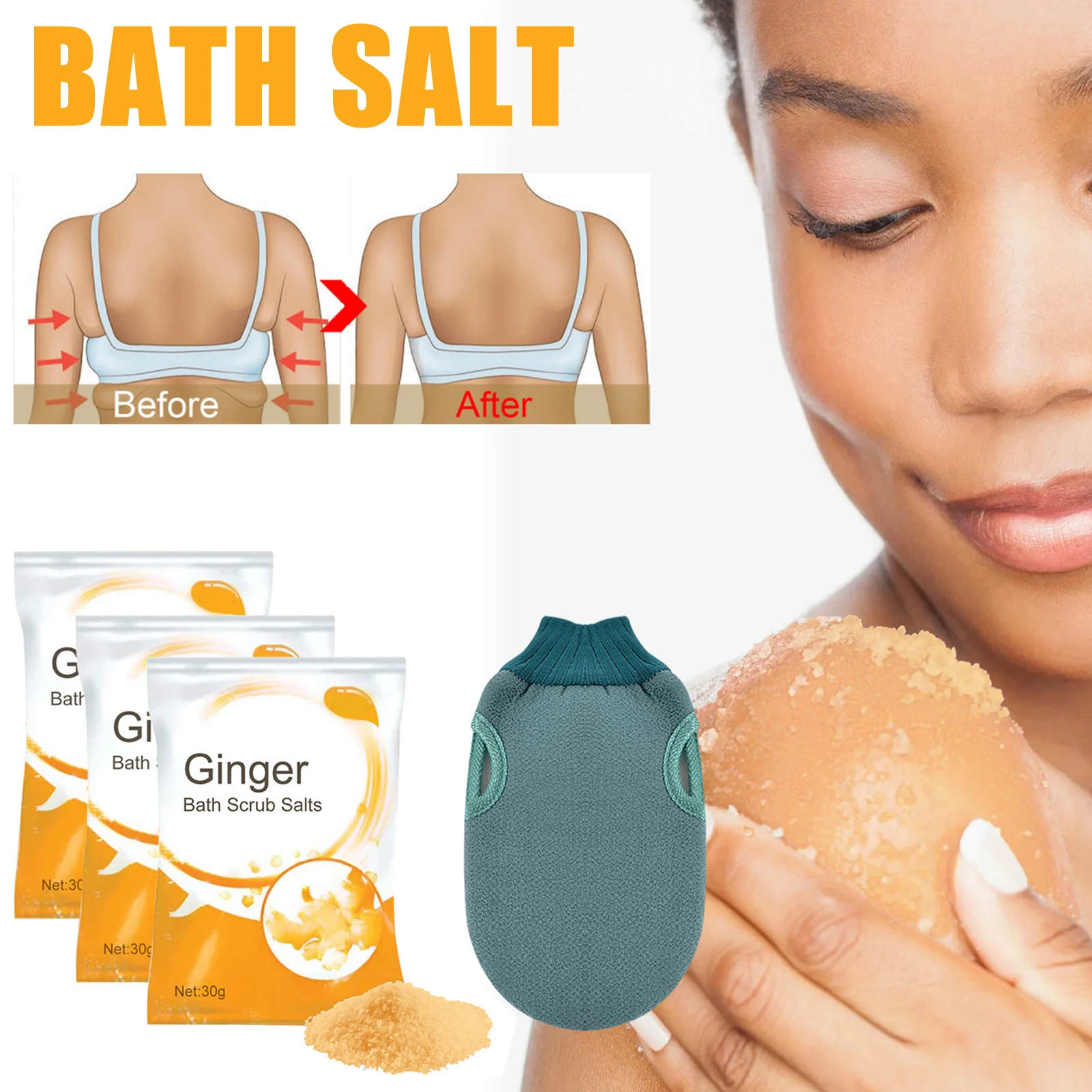 

30g Lymphatic Ginger Bath Salts for Reducing Swelling Moisturizing Skin Lymph Drainage Body Scrub Perfect Gift for Most