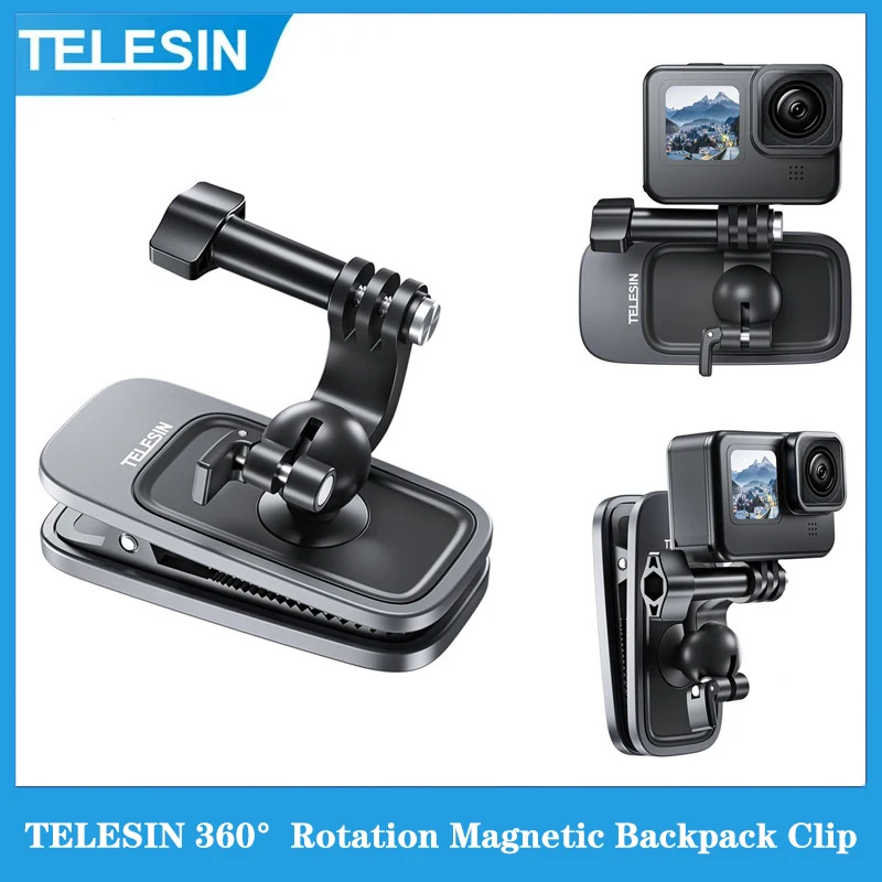 

TELESIN 360° Rotation Magnetic Backpack Clip Clamp Mount for GoPro Hero 11 10 9 8 7 6 5 Insta360 DJI Action Camera Accessories