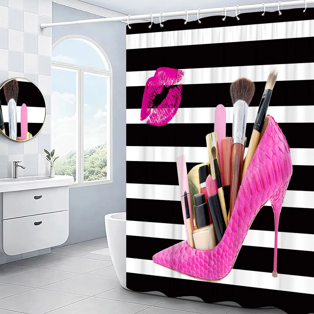 Pink high-heeled shower curtain sexy red lip makeup bathroom decoration flowers and plants shower curtain cortina de la ducha
Pink high-heeled shower curtain sexy red lip makeup bathroom decoration flowers and plants shower curtain cortina de la ducha
