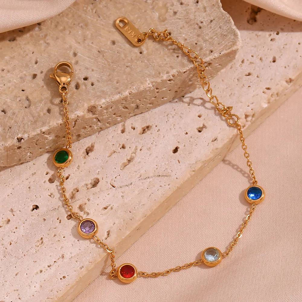Delicate Colored Zircon Bracelet Trendy Stainless Steel Jewelry Golden Metal Texture Women Waterproof Jewelry Gift 
Delicate Colored Zircon Bracelet Trendy Stainless Steel Jewelry Golden Metal Texture Women Waterproof Jewelry Gift