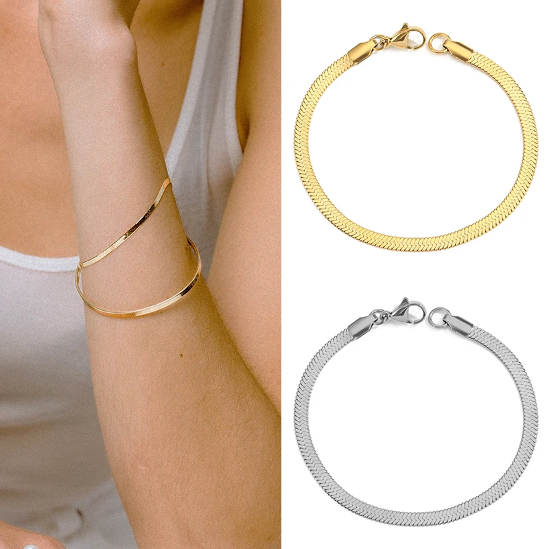 Women Snake Chain Bracelet Gold Color Width 3/4/5MM 316L Stainless Steel Trend Classic Chain Bracelet for Women Jewelry Gift
Women Snake Chain Bracelet Gold Color Width 3/4/5MM 316L Stainless Steel Trend Classic Chain Bracelet for Women Jewelry Gift