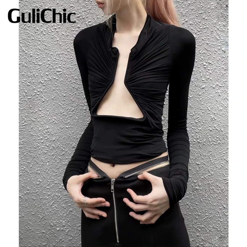 Женская Черная футболка с длинным рукавом GuliChic 3,4, яркая Сексуальная Асимметричная облегающая футболка в стиле High Street
Женская Черная футболка с длинным рукавом GuliChic 3,4, яркая Сексуальная Асимметричная облегающая футболка в стиле High Street