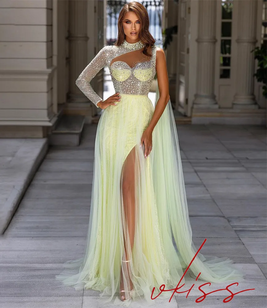 Elegant A-Line Prom Dresses for Women 2022 Sparkly Saudi Arabia One Shoulder Side Slit Sexy Illusion Formal Evening Party Gowns
Elegant A-Line Prom Dresses for Women 2022 Sparkly Saudi Arabia One Shoulder Side Slit Sexy Illusion Formal Evening Party Gowns