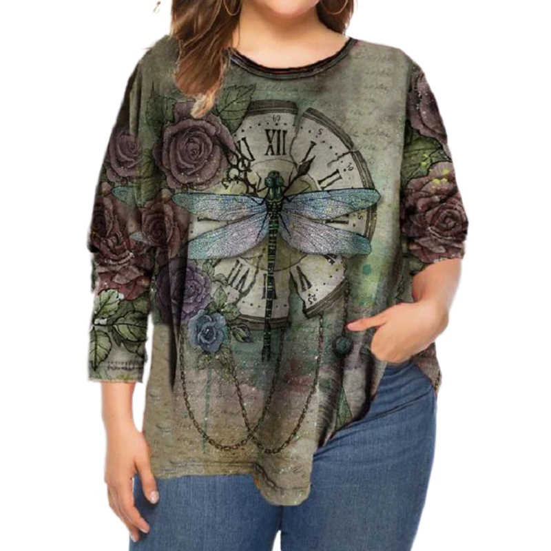 Round Neck Plus Size Tunic Tshirt Women's Casual Oversize Long Sleeve Shirt Tops Loose Vintage Female Tee Streetwear Clothes 6XL
Round Neck Plus Size Tunic Tshirt Women's Casual Oversize Long Sleeve Shirt Tops Loose Vintage Female Tee Streetwear Clothes 6XL