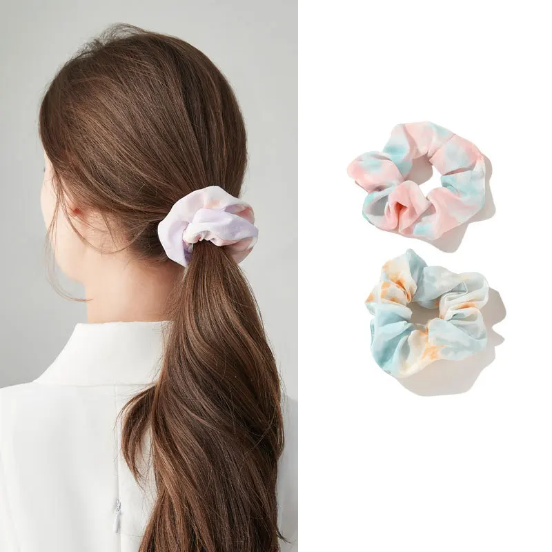 

2022 New Summer Tie-Dye Pig Big Intestine Hair ring Hair Accessories Ladies Girl Elastic Hair Tie Hair Band Ponytails