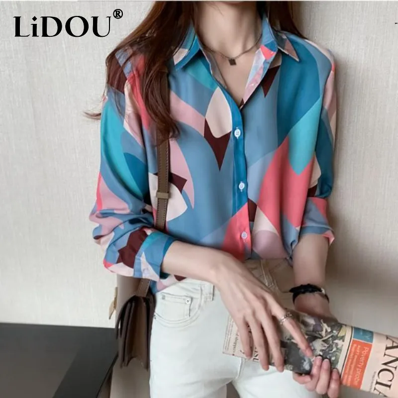 Tops Women New Spring Autumn Loose Polo-neck Single-breasted Long Sleeve Fashion Printing Korean Style Office Lady Popularity
Tops Women New Spring Autumn Loose Polo-neck Single-breasted Long Sleeve Fashion Printing Korean Style Office Lady Popularity